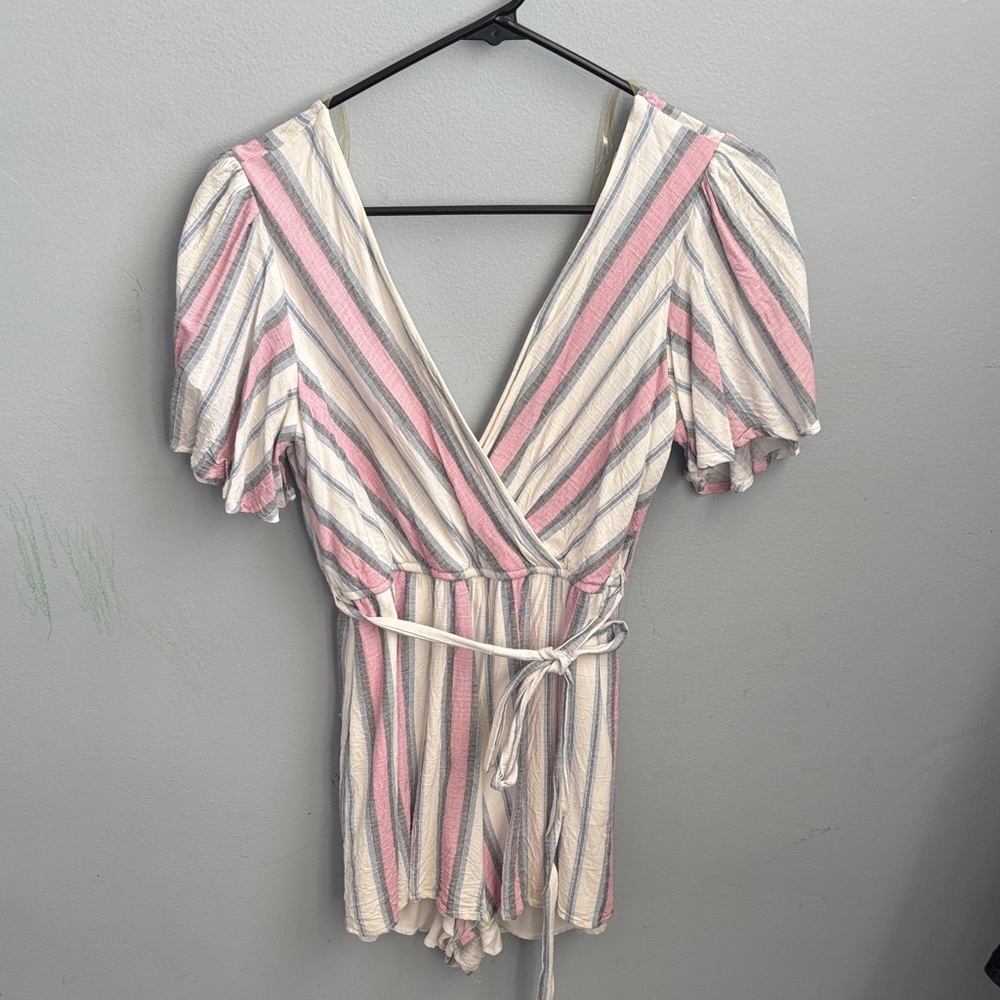 Altar'd State Striped Bodysuit - Pink, White, Gray